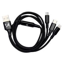 Заредете изображение във визуализатора на галерията – Wozinsky cable 3w1 USB - USB Typ C/ micro USB/ Lightning 2,8A 1,25m black - TopMag
