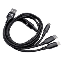 Заредете изображение във визуализатора на галерията – Wozinsky cable 3w1 USB - USB Typ C/ micro USB/ Lightning 2,8A 1,25m black - TopMag
