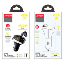 Заредете изображение във визуализатора на галерията – Joyroom car charger with wireless earphone 2x USB Bluetooth 5.0 30W 2.1 A Quick Charge 3.0 white (JR-CP2) - TopMag
