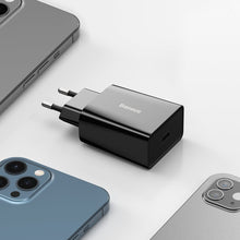 Заредете изображение във визуализатора на галерията – Baseus Speed Mini fast wall charger EU USB Type C 20W 3A Power Delivery Quick Charge black (CCFS-SN01) - TopMag
