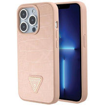 Заредете изображение във визуализатора на галерията – Original Case GUESS Croco Triangle Metal Logo hardcase GUHCP15LPCRTHCP for Iphone 15 Pro pink
