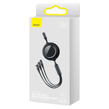 Заредете изображение във визуализатора на галерията – Baseus Bright Mirror 3in1 Retractable Data Cable USB Type C - micro USB / USB Typ C / Lightning Power Delivery 100W 1,2m black (CAMLC-AMJ01) - TopMag
