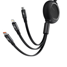 Заредете изображение във визуализатора на галерията – Baseus Bright Mirror 3in1 Retractable Data Cable USB Type C - micro USB / USB Typ C / Lightning Power Delivery 100W 1,2m black (CAMLC-AMJ01) - TopMag
