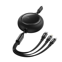 Заредете изображение във визуализатора на галерията – Baseus Bright Mirror 3in1 Retractable Data Cable USB Type C - micro USB / USB Typ C / Lightning Power Delivery 100W 1,2m black (CAMLC-AMJ01) - TopMag
