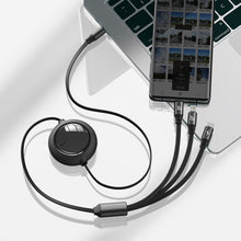Заредете изображение във визуализатора на галерията – Baseus Bright Mirror 3in1 Retractable Data Cable USB Type C - micro USB / USB Typ C / Lightning Power Delivery 100W 1,2m black (CAMLC-AMJ01) - TopMag
