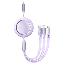 Заредете изображение във визуализатора на галерията – Baseus Bright Mirror 3in1 Retractable Data Cable USB Type C - micro USB / USB Typ C / Lightning Power Delivery 100W 1,2m violet (CAMLC-AMJ05) - TopMag
