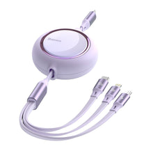 Заредете изображение във визуализатора на галерията – Baseus Bright Mirror 3in1 Retractable Data Cable USB Type C - micro USB / USB Typ C / Lightning Power Delivery 100W 1,2m violet (CAMLC-AMJ05) - TopMag
