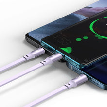 Заредете изображение във визуализатора на галерията – Baseus Bright Mirror 3in1 Retractable Data Cable USB Type C - micro USB / USB Typ C / Lightning Power Delivery 100W 1,2m violet (CAMLC-AMJ05) - TopMag
