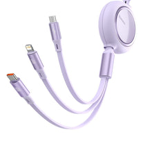 Заредете изображение във визуализатора на галерията – Baseus Bright Mirror 3in1 Retractable Data Cable USB Type C - micro USB / USB Typ C / Lightning Power Delivery 100W 1,2m violet (CAMLC-AMJ05) - TopMag
