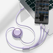 Заредете изображение във визуализатора на галерията – Baseus Bright Mirror 3in1 Retractable Data Cable USB Type C - micro USB / USB Typ C / Lightning Power Delivery 100W 1,2m violet (CAMLC-AMJ05) - TopMag
