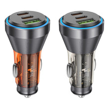 Заредете изображение във визуализатора на галерията – HOCO car charger USB QC 18W + 2 x Type C 30W PD60W NZ12D transparent orange
