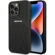 Заредете изображение във визуализатора на галерията – AMG AMHMP14XOSDBK iPhone 14 Pro Max 6.7" black/black hardcase Leather Curved Lines MagSafe

