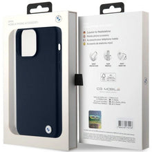 Заредете изображение във визуализатора на галерията – BMW Silicone Metal Logo case for iPhone 15 Pro Max - navy blue
