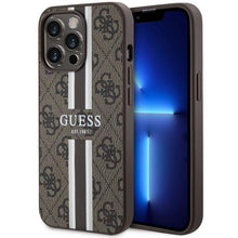 Заредете изображение във визуализатора на галерията – Guess GUHMP13LP4RPSW iPhone 13 Pro / 13 6.1" brown/brown hardcase 4G Printed Stripes MagSafe
