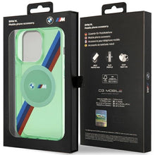 Заредете изображение във визуализатора на галерията – BMW M Tricolor Stripes MagSafe case for iPhone 15 Pro - green
