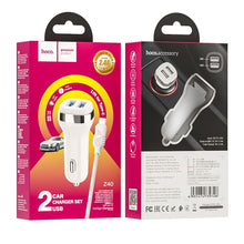 Заредете изображение във визуализатора на галерията – HOCO car charger 2x USB A + cable USB A to Type C 2,4A Z40 white

