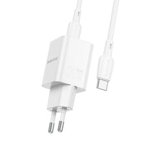 Заредете изображение във визуализатора на галерията – Borofone Wall charger BN14 Royal GaN - USB + Type C - QC 3.0 PD 30W with Type C to Type C cable white

