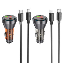 Заредете изображение във визуализатора на галерията – HOCO car charger USB QC 18W + Type C 30W with digital display + cable Type C to Type C PD48W NZ12B transparent black
