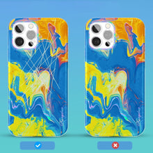 Заредете изображение във визуализатора на галерията – Kingxbar Watercolor Series color case for iPhone 12 Pro / iPhone 12 yellowblue - TopMag
