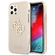 Заредете изображение във визуализатора на галерията – Guess GUHCP12LPCUGL4GGO iPhone 12 Pro Max 6,7" złoty/gold hard case Glitter 4G Big Logo
