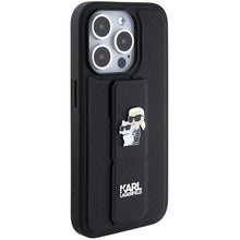 Заредете изображение във визуализатора на галерията – Karl Lagerfeld Gripstand Saffiano Karl&amp;Choupette Pins case for iPhone 15 Pro Max - black
