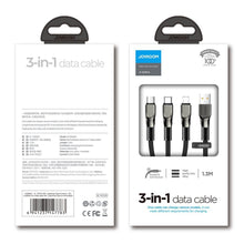 Заредете изображение във визуализатора на галерията – Joyroom 3in1 USB cable - Lightning / Lightning / USB Type C 3,5A 480 Mbps 1,3m black (S-1335K4) - TopMag
