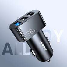 Заредете изображение във визуализатора на галерията – Joyroom fast car charger Quick Charge 3.0 (QC3.0) 4,5A 38W 3x USB (C-A19 black) - TopMag

