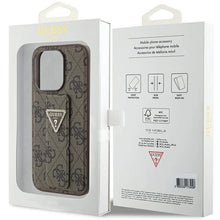 Заредете изображение във визуализатора на галерията – Guess Grip Stand 4G Triangle Strass case for iPhone 15 Pro Max - brown
