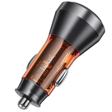 Заредете изображение във визуализатора на галерията – HOCO car charger 2 x Type C 30W with digital display PD60W NZ12C transparent orange
