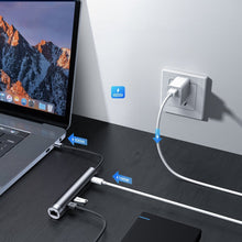 Заредете изображение във визуализатора на галерията – Joyroom Multifunctional USB Hub 7in1 Type C / 2 x USB 3.0 / HDMI 4K 30Hz / RJ-45 / SD Card Reader and Micro SD 100W 15cm gray (S-H111) - TopMag

