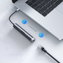 Заредете изображение във визуализатора на галерията – Joyroom Multifunctional USB Hub 7in1 Type C / 2 x USB 3.0 / HDMI 4K 30Hz / RJ-45 / SD Card Reader and Micro SD 100W 15cm gray (S-H111) - TopMag
