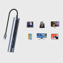 Заредете изображение във визуализатора на галерията – Joyroom Multifunctional USB Hub 7in1 Type C / 2 x USB 3.0 / HDMI 4K 30Hz / RJ-45 / SD Card Reader and Micro SD 100W 15cm gray (S-H111) - TopMag
