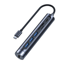 Заредете изображение във визуализатора на галерията – Joyroom Multifunctional USB Hub 7in1 Type C / 3x USB 3.0 / HDMI 4K 30Hz / SD Card Reader and Micro SD 100W 15cm gray (S-H112) - TopMag
