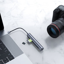Заредете изображение във визуализатора на галерията – Joyroom Multifunctional USB Hub 7in1 Type C / 3x USB 3.0 / HDMI 4K 30Hz / SD Card Reader and Micro SD 100W 15cm gray (S-H112) - TopMag
