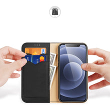Заредете изображение във визуализатора на галерията – Dux Ducis Hivo Genuine Leather Bookcase type case for iPhone 13 black - TopMag
