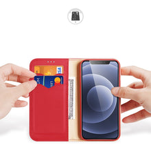 Заредете изображение във визуализатора на галерията – Dux Ducis Hivo Genuine Leather Bookcase type case for iPhone 13 red - TopMag
