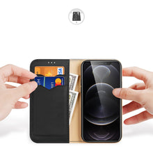 Заредете изображение във визуализатора на галерията – Dux Ducis Hivo Genuine Leather Bookcase type case for iPhone 13 Pro black - TopMag
