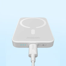 Заредете изображение във визуализатора на галерията – Baseus Magnetic power bank with inductive charging MagSafe 15W / PD fast charging 20W 6000mAh white (Overseas Edition) + Xiaobai Series cable USB-C - USB-C 60W 3A 0.5m white
