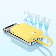 Заредете изображение във визуализатора на галерията – Baseus Magnetic Mini MagSafe 10000mAh 20W powerbank with built-in Lightning cable - yellow + Baseus Simple Series USB-C - USB-C 60W 0.3m cable
