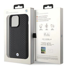 Заредете изображение във визуализатора на галерията – BMW Leather Diamond Pattern case for iPhone 15 Pro - black
