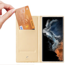 Заредете изображение във визуализатора на галерията – Dux Ducis Skin Pro Case For Samsung Galaxy S23 Ultra Flip Card Wallet Stand Gold
