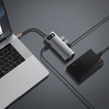 Заредете изображение във визуализатора на галерията – Baseus Metal Gleam 9in1 multifunctional HUB USB Type C - 3x USB 3.2 Gen 1 5Gbps / USB Type C PD 100W / VGA Full HD 60Hz / HDMI 4K 30Hz / czytnik kart TF i SD / RJ45 1Gbps gray (CAHUB-CU0G) - TopMag
