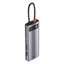 Заредете изображение във визуализатора на галерията – Baseus Metal Gleam 9in1 multifunctional HUB USB Type C - 3x USB 3.2 Gen 1 5Gbps / USB Type C PD 100W / VGA Full HD 60Hz / HDMI 4K 30Hz / czytnik kart TF i SD / RJ45 1Gbps gray (CAHUB-CU0G) - TopMag
