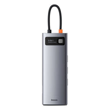 Заредете изображение във визуализатора на галерията – Baseus Metal Gleam 9in1 multifunctional HUB USB Type C - 3x USB 3.2 Gen 1 5Gbps / USB Type C PD 100W / VGA Full HD 60Hz / HDMI 4K 30Hz / czytnik kart TF i SD / RJ45 1Gbps gray (CAHUB-CU0G) - TopMag

