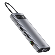Заредете изображение във визуализатора на галерията – Baseus Metal Gleam 9in1 multifunctional HUB USB Type C - 3x USB 3.2 Gen 1 5Gbps / USB Type C PD 100W / VGA Full HD 60Hz / HDMI 4K 30Hz / czytnik kart TF i SD / RJ45 1Gbps gray (CAHUB-CU0G) - TopMag
