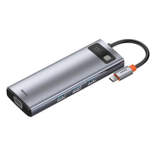Заредете изображение във визуализатора на галерията – Baseus Metal Gleam 9in1 multifunctional HUB USB Type C - 3x USB 3.2 Gen 1 5Gbps / USB Type C PD 100W / VGA Full HD 60Hz / HDMI 4K 30Hz / czytnik kart TF i SD / RJ45 1Gbps gray (CAHUB-CU0G) - TopMag
