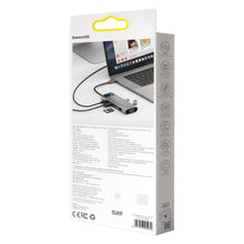 Заредете изображение във визуализатора на галерията – Baseus Metal Gleam 9in1 multifunctional HUB USB Type C - 3x USB 3.2 Gen 1 5Gbps / USB Type C PD 100W / VGA Full HD 60Hz / HDMI 4K 30Hz / czytnik kart TF i SD / RJ45 1Gbps gray (CAHUB-CU0G) - TopMag
