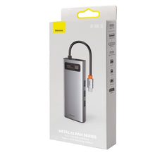 Заредете изображение във визуализатора на галерията – Baseus Metal Gleam 9in1 multifunctional HUB USB Type C - 3x USB 3.2 Gen 1 5Gbps / USB Type C PD 100W / VGA Full HD 60Hz / HDMI 4K 30Hz / czytnik kart TF i SD / RJ45 1Gbps gray (CAHUB-CU0G) - TopMag
