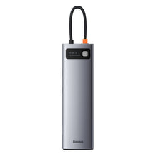 Заредете изображение във визуализатора на галерията – Baseus Metal Gleam 11in1 multifunctional HUB USB Type C - 3x USB 3.2 Gen 1 5Gbps / USB Type C PD 100W / 3,5 mm mini jack AUX / VGA Full HD 60Hz / 2x HDMI 4K 30Hz / TF and SD card reader / RJ45 1Gbps gray (CAHUB-CT0G) - TopMag
