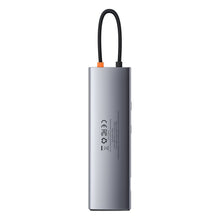 Заредете изображение във визуализатора на галерията – Baseus Metal Gleam 11in1 multifunctional HUB USB Type C - 3x USB 3.2 Gen 1 5Gbps / USB Type C PD 100W / 3,5 mm mini jack AUX / VGA Full HD 60Hz / 2x HDMI 4K 30Hz / TF and SD card reader / RJ45 1Gbps gray (CAHUB-CT0G) - TopMag
